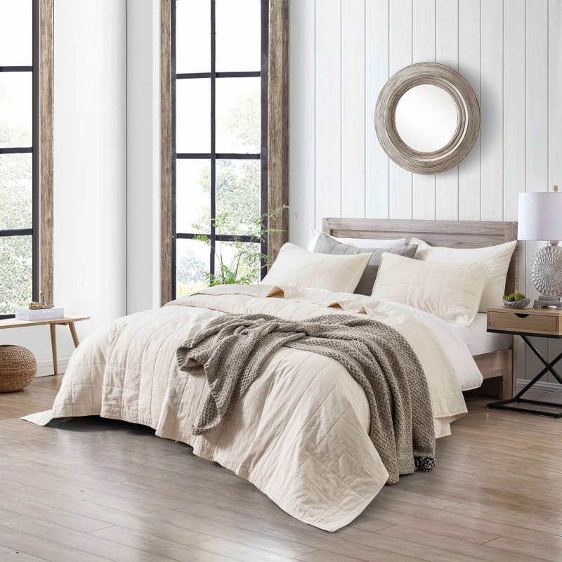 MeadowPark Box Stitch Stone Washed Linen Blend Quilt Pillow Shams Set Reviews Wayfair